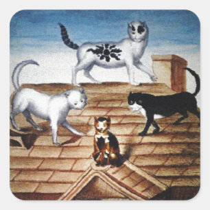 Vintage French Cats on a Roof Square Sticker