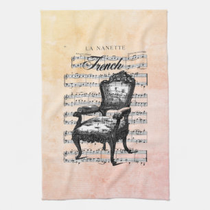 Vintage French Chair & Sheet Music Tea Towel