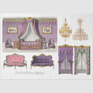 Vintage French Chateau Purple Doll House Decoupage Tissue Paper