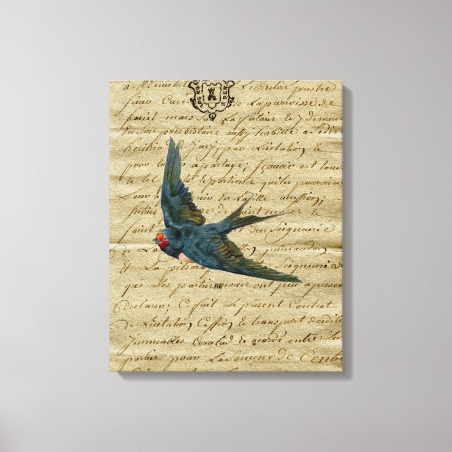 Vintage French Chic Bird Print Flying Swallow (Front)