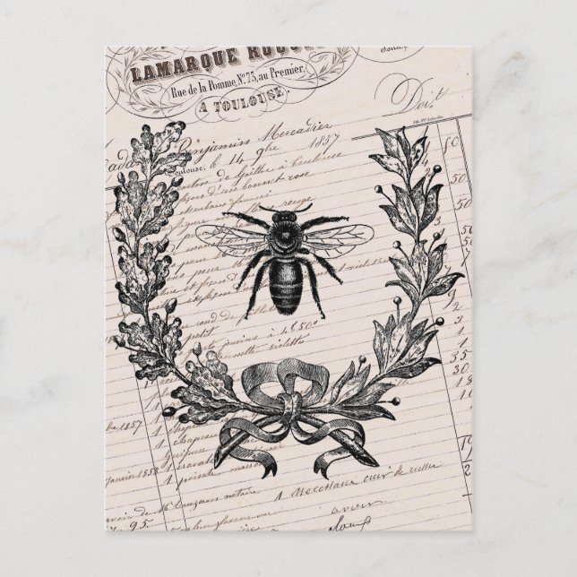 Vintage French Chic Honey Bee Postcard (Front)