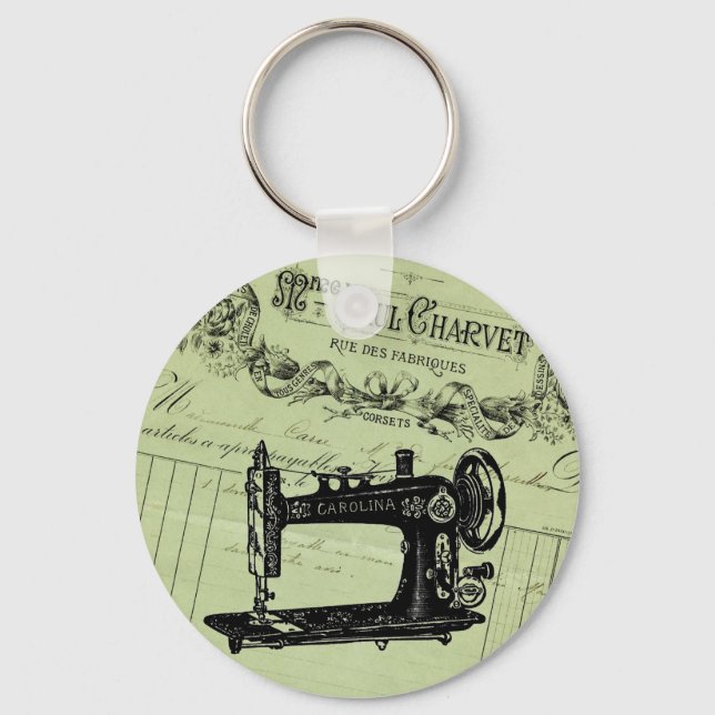 Vintage French Chic Sewing machine Key Ring (Front)