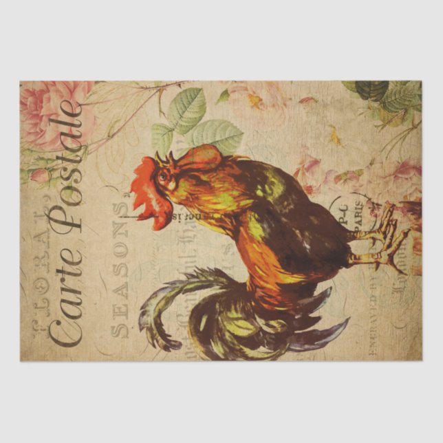 Vintage French Chicken Decoupage Postcard Tissue Paper (Front)