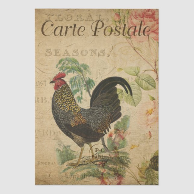 Vintage French Chicken Decoupage Postcard Tissue Paper (Front)