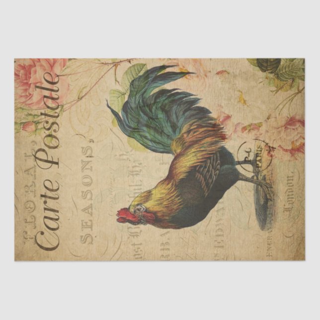 Vintage French Chicken Decoupage Postcard Tissue Paper (Front)
