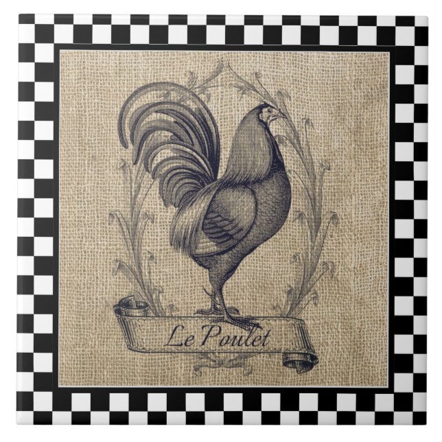 Vintage French Chicken on Chequerboard Tile (Front)