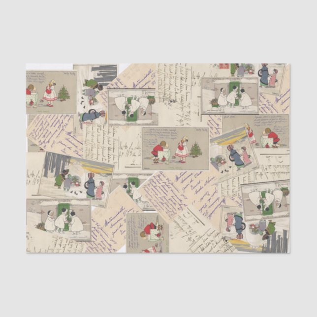 Vintage French Children Christmas Tissue Paper (Front)
