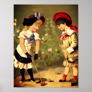 Vintage French  children - croquet Poster