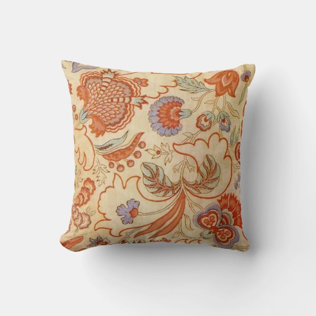 Vintage French Chintz Floral Antique Terracotta Cushion (Front)