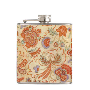 Vintage French Chintz Floral Antique Terracotta Hip Flask