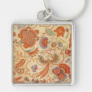 Vintage French Chintz Floral Antique Terracotta Key Ring