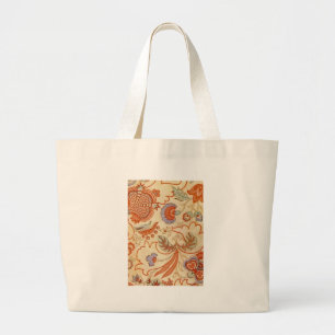 Vintage French Chintz Floral Antique Terracotta Large Tote Bag