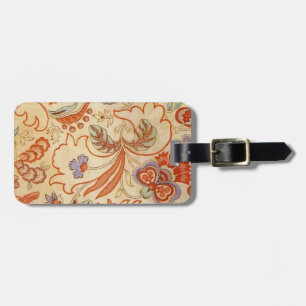 Vintage French Chintz Floral Antique Terracotta Luggage Tag