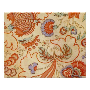 Vintage French Chintz Floral Antique Terracotta Poster