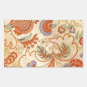 Vintage French Chintz Floral Antique Terracotta Rectangular Sticker