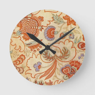 Vintage French Chintz Floral Antique Terracotta Round Clock