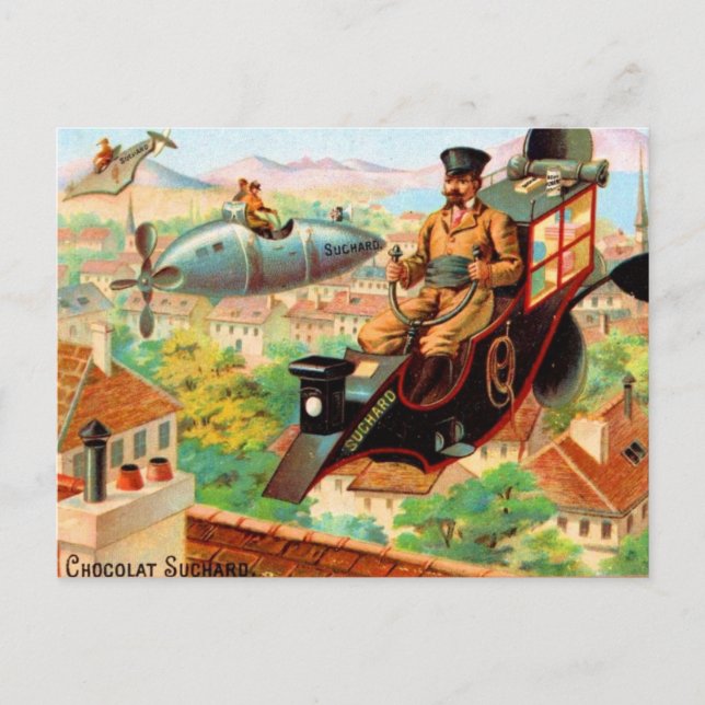 Vintage French Chocolat Suchard Flying Machines Postcard (Front)