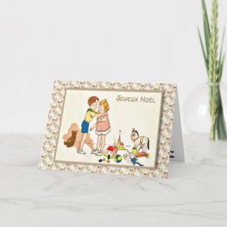 Vintage French Christmas, Children kissing Holiday Card