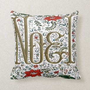 vintage french christmas poinsettia joyeux noel cushion