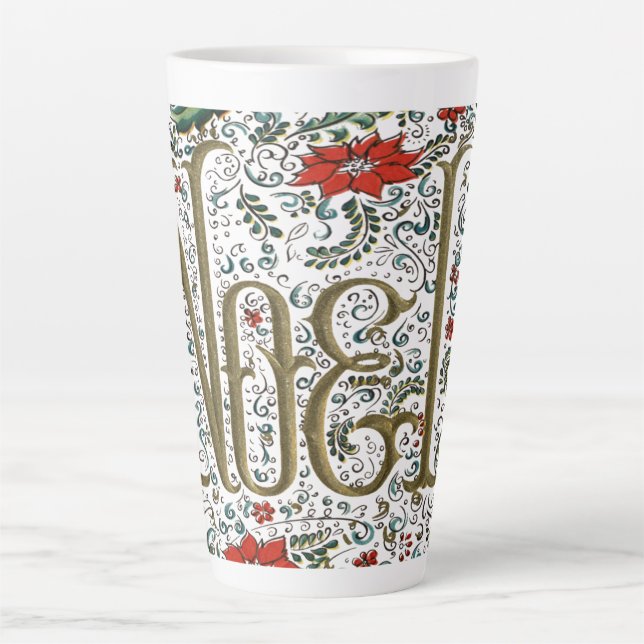 vintage french christmas poinsettia joyeux noel latte mug (Front)