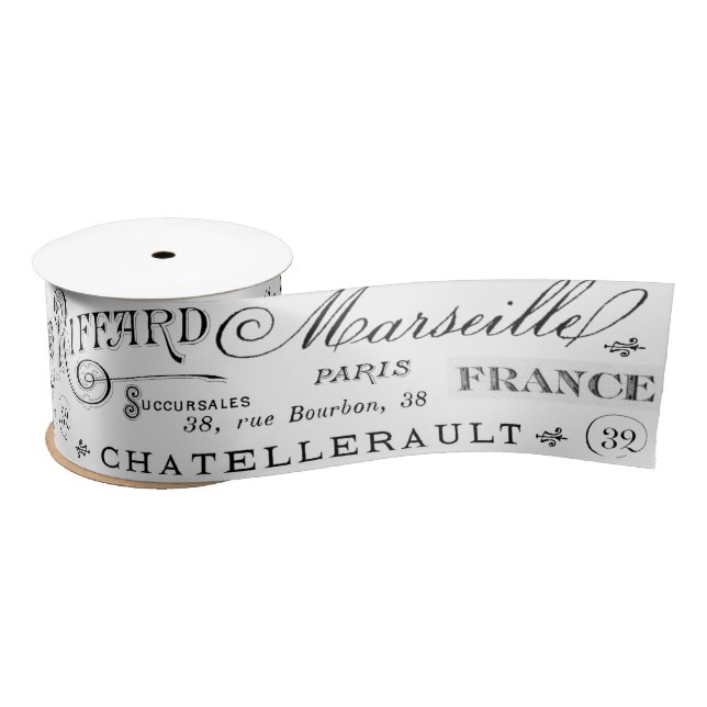 Vintage French City Names Paris Ephemera Satin Ribbon (Spool)