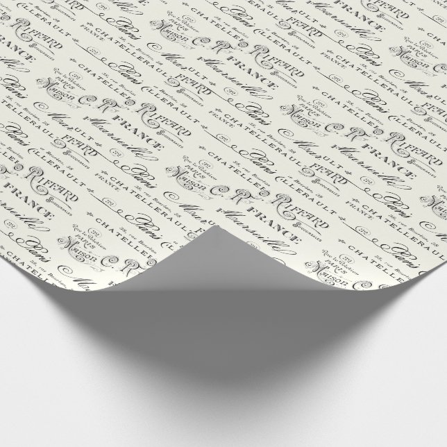 Vintage French City Names Paris Wrapping Paper (Corner)