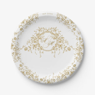 Vintage French Classic Elegant Gold Floral Wedding Paper Plate