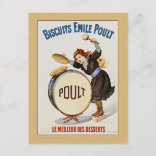 Vintage French cookies, little girl on bass drum Postcard