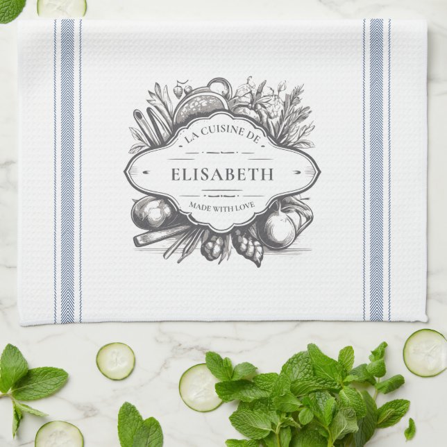 Vintage French Cooking Personal Custom Name Tea Towel (Folded)