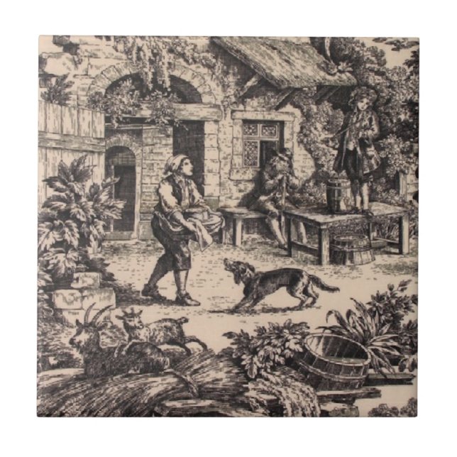 Vintage French Country Black Ceramic Tile (Front)