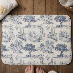  Vintage French Country "Blue Toile de Jouy " Bath Mat