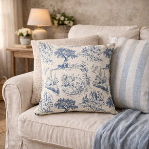  Vintage French Country "Blue Toile de Jouy " Cushion