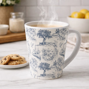  Vintage French Country "Blue Toile de Jouy " Latte Mug