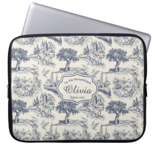  Vintage French Country Blue Toile Personalised  Laptop Sleeve