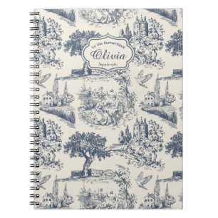 Vintage French Country Blue Toile Personalised Notebook