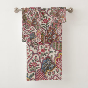 Vintage French Country Floral Bird Chintz Art Bath Towel Set