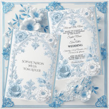 Vintage French Country Floral Blue White Wedding  