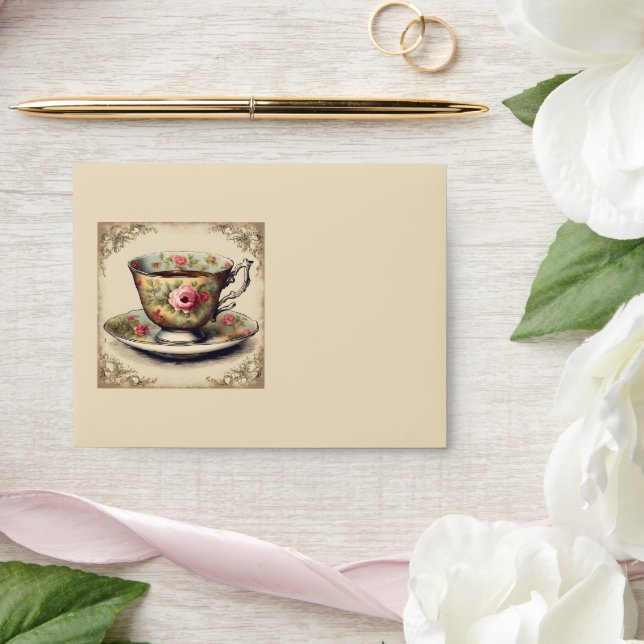 Vintage French Country Floral Tea Cup Envelope (Wedding)