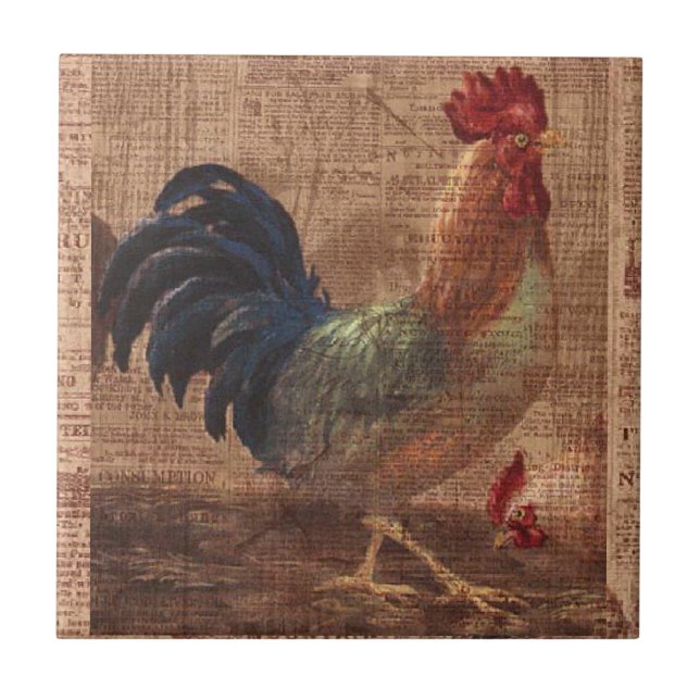 Vintage French Country Rooster Ceramic Tile (Front)
