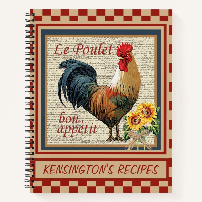 Vintage French Country Rooster Recipe Notebook (Front)