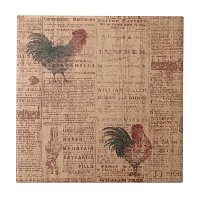 Vintage French Country Roosters Ceramic Tile (Front)