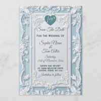 Vintage French Country Shabby Blue Save The Date