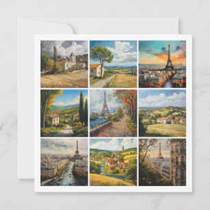 Vintage French Countryside and Paris Romantic Holiday Card