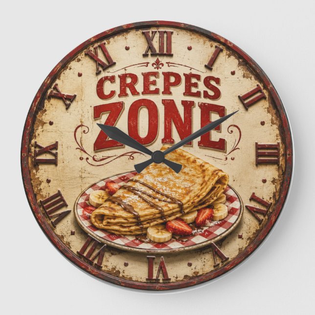Vintage French Crepes Kitchen  Large Clock (Front)