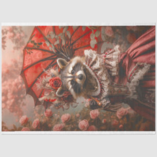 Vintage French Crimson Racoon Mistress Decoupage Tissue Paper