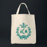 Vintage French Crown Monogram Tote Bag<br><div class="desc">Crown and wreath graphics in blue</div>