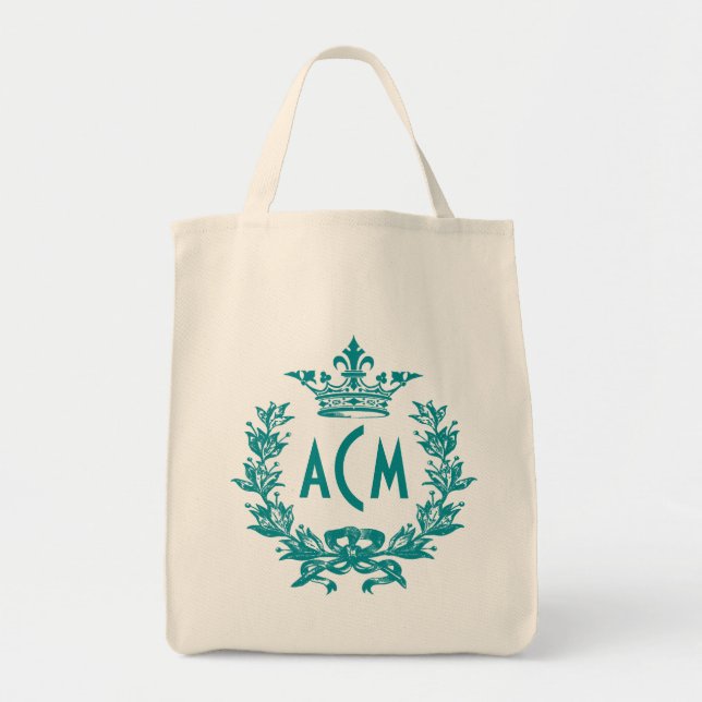 Vintage French Crown Monogram Tote Bag (Front)