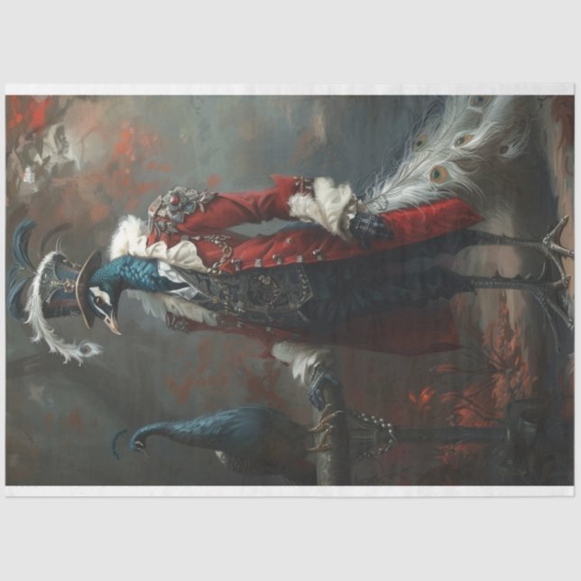 Vintage French Dressed Peacock Decoupage Tissue Paper (Front)