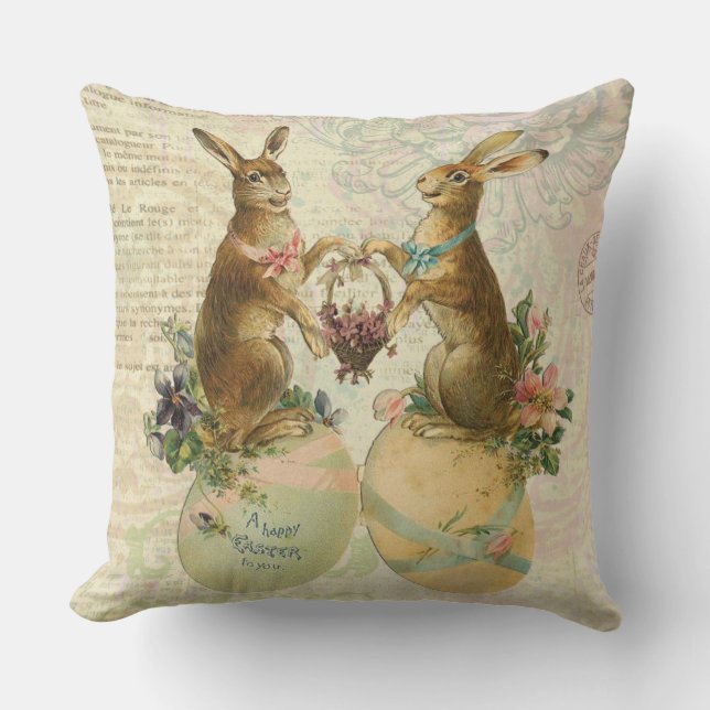 Vintage French Easter bunnies Cushion (Front)