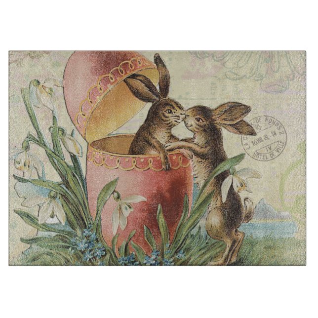 Vintage French Easter bunnies Cutting Board (Front)